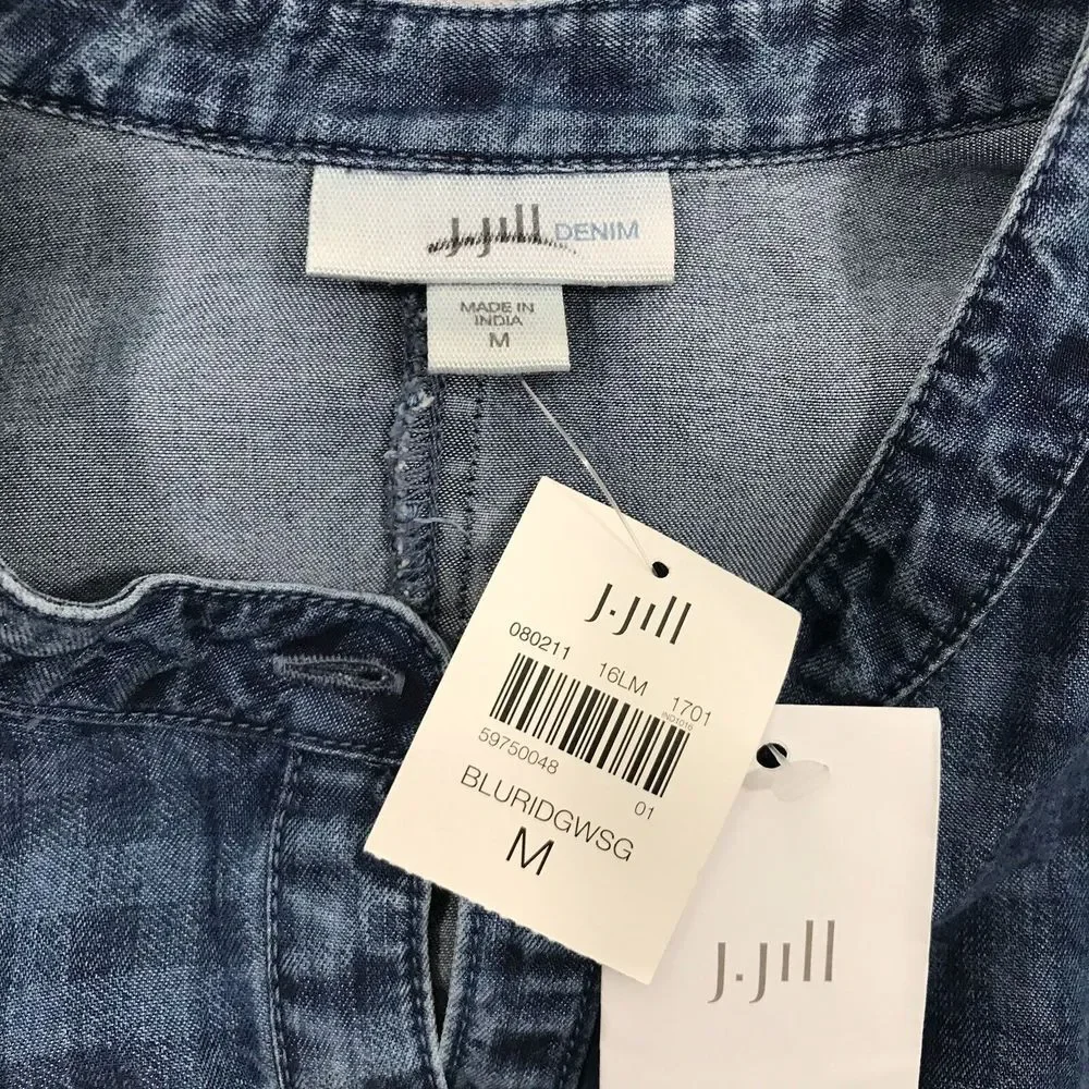 NWT J Jill Denim Womens Chambray Lyocell Dress Size M Button Up Tab Sleeve‎ - Picture 4 of 8